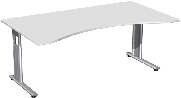 Schreibtisch Ergonomieform feste Höhe, 1800x1000x720, Lichtgrau/Silber