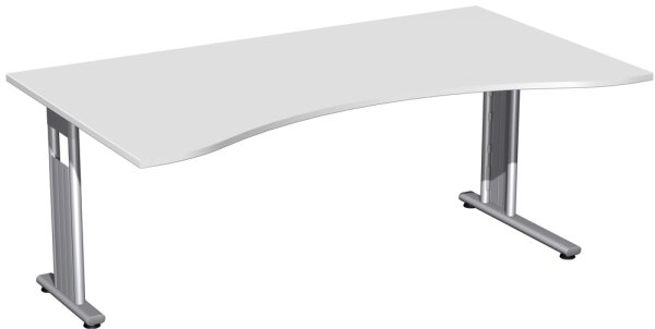 Schreibtisch Ergonomieform feste Höhe, einseitig zurückgesetzt, 1800x1000x720, Lichtgrau/Silber