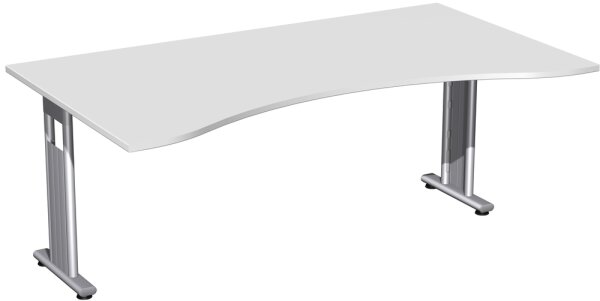 Schreibtisch Ergonomieform feste Höhe, beidseitig zurückgesetzt, 1800x1000x720, Lichtgrau/Silber