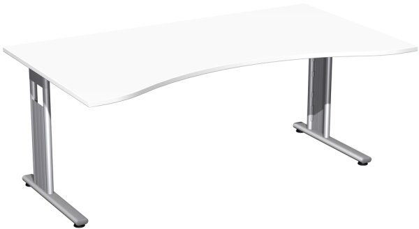 Schreibtisch Ergonomieform feste Höhe, 1800x1000x720, Weiß/Silber