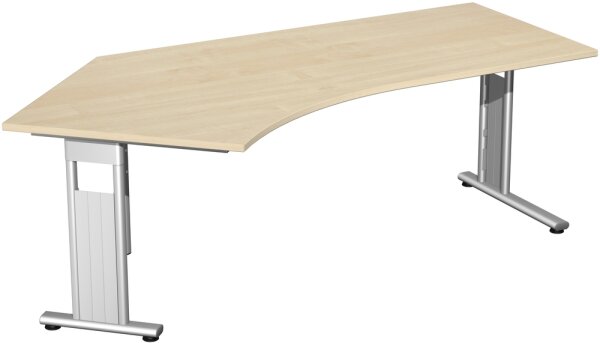 Schreibtisch 135° links feste Höhe, einseitig zurückgesetzt, 2166x1130x720, Ahorn/Silber