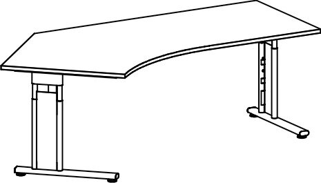 Schreibtisch 135° links feste Höhe, 2166x1130x720, Onyx/Silber