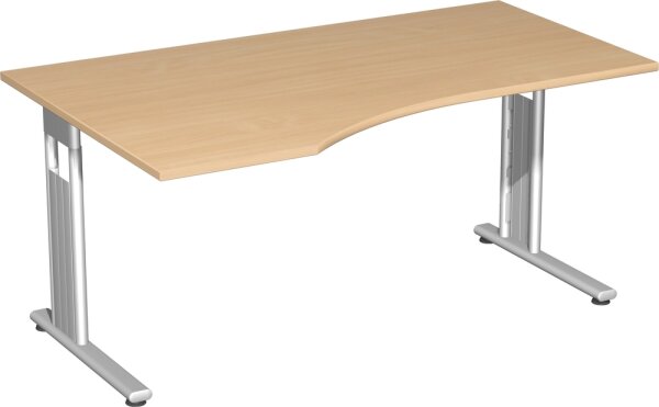 PC-Schreibtisch links feste Höhe, 1800x1000x720, Buche/Silber