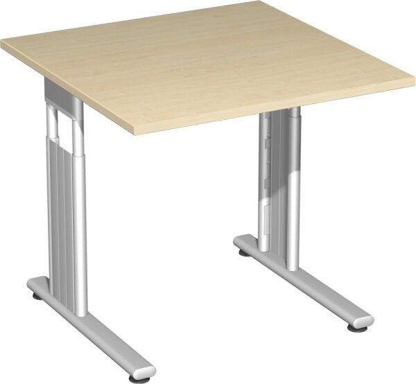 Schreibtisch höhenverstellbar, 800x800x680-820, Ahorn/Silber