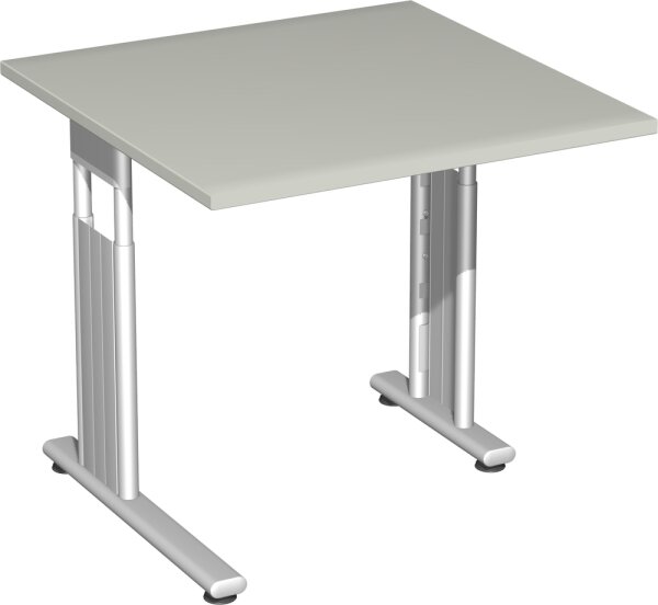 Schreibtisch höhenverstellbar, einseitig zurückgesetzt, 800x800x680-820, Lichtgrau/Silber
