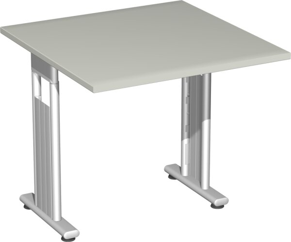 Schreibtisch höhenverstellbar, beidseitig zurückgesetzt, 800x800x680-820, Lichtgrau/Silber