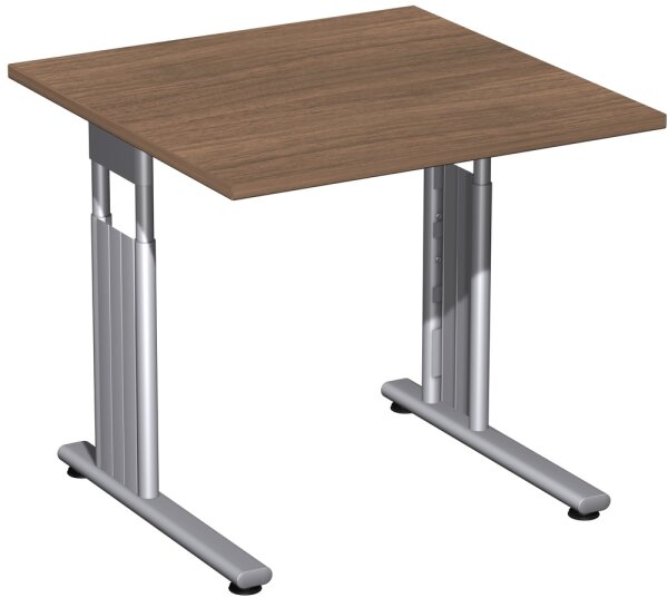 Schreibtisch höhenverstellbar, 800x800x680-820, Nussbaum/Silber