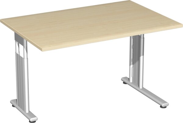Schreibtisch höhenverstellbar, einseitig zurückgesetzt, 1200x800x680-820, Ahorn/Silber