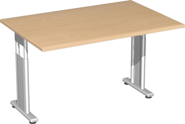 Schreibtisch höhenverstellbar, beidseitig zurückgesetzt, 1200x800x680-820, Buche/Silber
