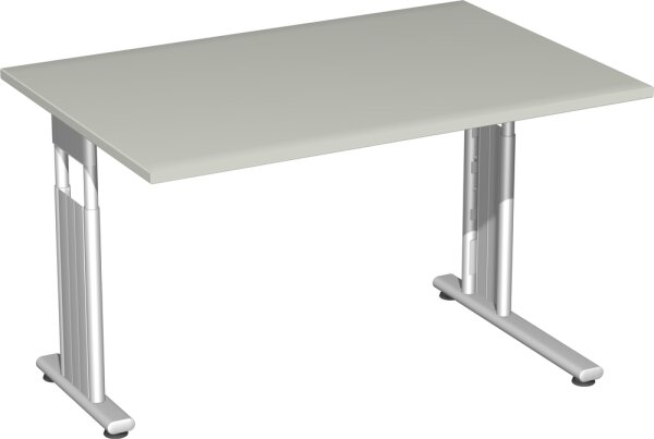 Schreibtisch höhenverstellbar, einseitig zurückgesetzt, 1200x800x680-820, Lichtgrau/Silber