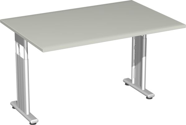 Schreibtisch höhenverstellbar, beidseitig zurückgesetzt, 1200x800x680-820, Lichtgrau/Silber