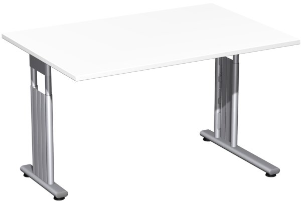 Schreibtisch höhenverstellbar, einseitig zurückgesetzt, 1200x800x680-820, Weiß/Silber