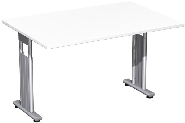 Schreibtisch höhenverstellbar, beidseitig zurückgesetzt, 1200x800x680-820, Weiß/Silber