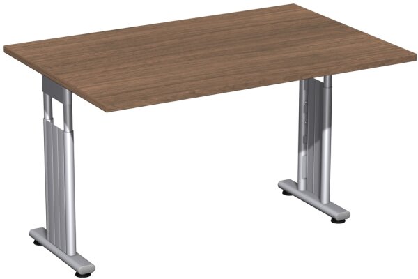 Schreibtisch höhenverstellbar, beidseitig zurückgesetzt, 1200x800x680-820, Nussbaum/Silber
