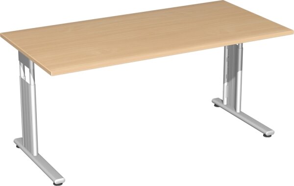 Schreibtisch höhenverstellbar, 1600x800x680-820, Buche/Silber