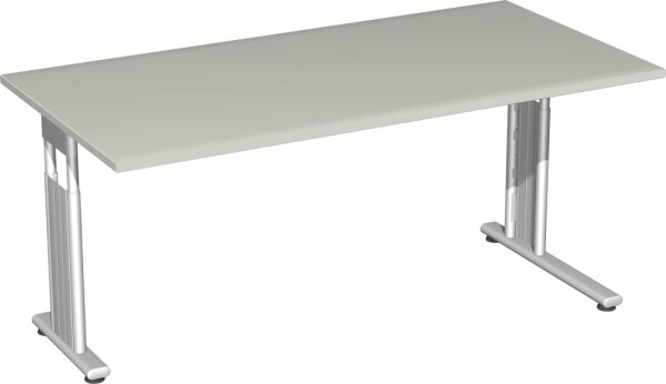 Schreibtisch höhenverstellbar, einseitig zurückgesetzt, 1600x800x680-820, Lichtgrau/Silber