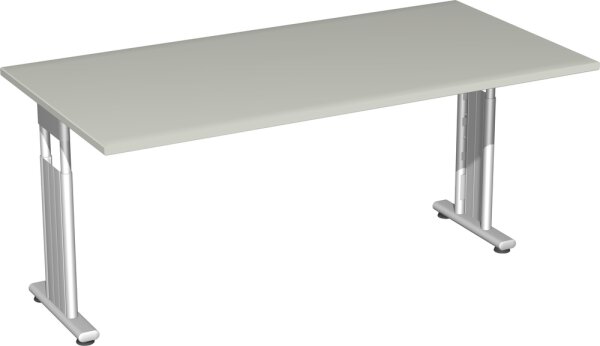 Schreibtisch höhenverstellbar, beidseitig zurückgesetzt, 1600x800x680-820, Lichtgrau/Silber