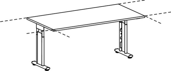 Schreibtisch höhenverstellbar, beidseitig zurückgesetzt, 1600x800x680-820, Onyx/Silber