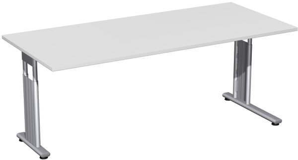 Schreibtisch höhenverstellbar, einseitig zurückgesetzt, 1800x800x680-820, Lichtgrau/Silber