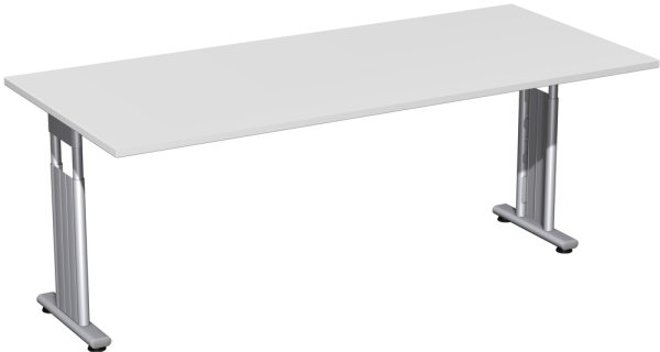 Schreibtisch höhenverstellbar, beidseitig zurückgesetzt, 1800x800x680-820, Lichtgrau/Silber