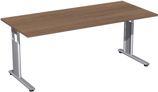 Schreibtisch höhenverstellbar, 1800x800x680-820, Nussbaum/Silber