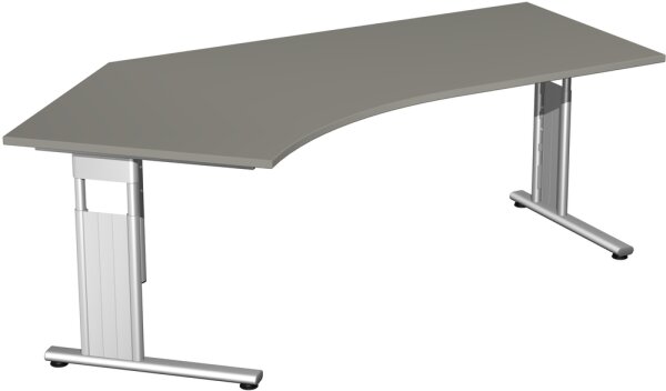 Schreibtisch 135° links höhenverstellbar, 2166x1130x680-820, Onyx/Silber