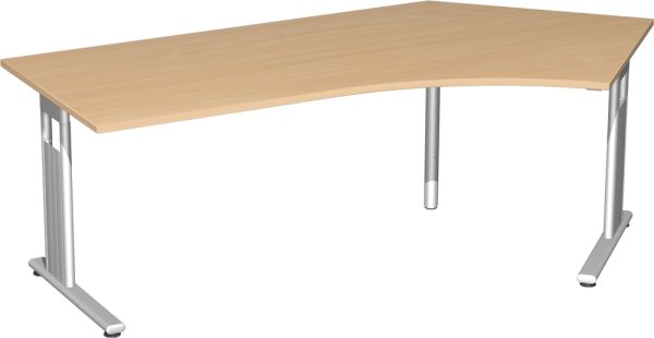 Schreibtisch 135° rechts höhenverstellbar, 2166x1130x680-820, Buche/Silber