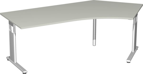 Schreibtisch 135° rechts höhenverstellbar, 2166x1130x680-820, Lichtgrau/Silber