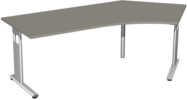 Schreibtisch 135° rechts höhenverstellbar, 2166x1130x680-820, Onyx/Silber