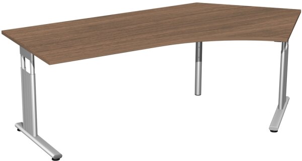 Schreibtisch 135° rechts höhenverstellbar, 2166x1130x680-820, Nussbaum/Silber