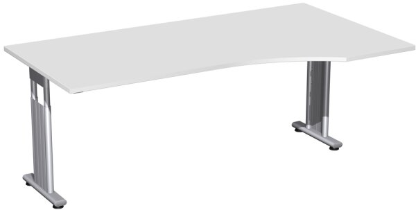 PC-Schreibtisch rechts höhenverstellbar, beidseitig zurückgesetzt, 1800x1000x680-820, Lichtgrau/Silber