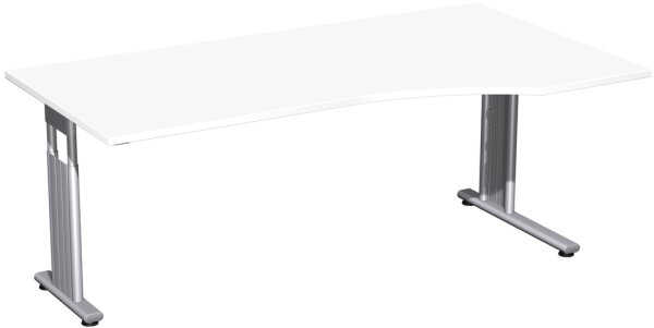 PC-Schreibtisch rechts höhenverstellbar, einseitig zurückgesetzt, 1800x1000x680-820, Weiß/Silber