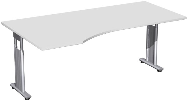 PC-Schreibtisch links höhenverstellbar, beidseitig zurückgesetzt, 1800x1000x680-820, Lichtgrau/Silber