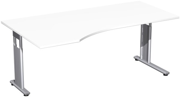 PC-Schreibtisch links höhenverstellbar, einseitig zurückgesetzt, 1800x1000x680-820, Weiß/Silber