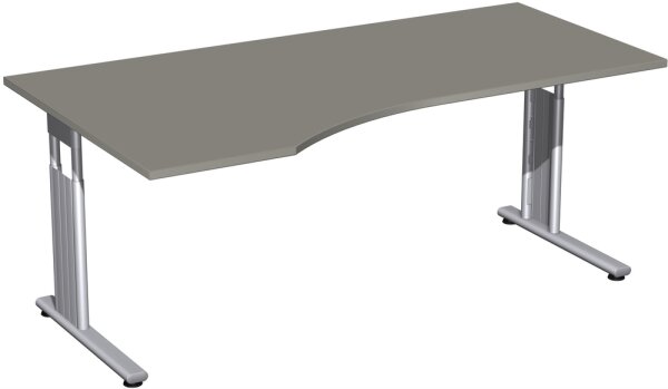 PC-Schreibtisch links höhenverstellbar, 1800x1000x680-820, Onyx/Silber