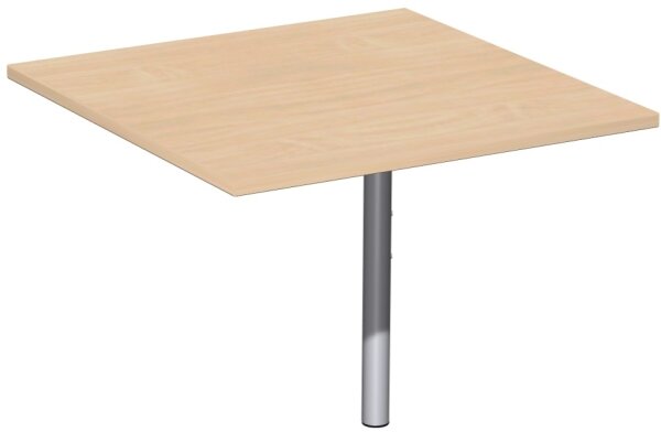 Verkettungsplatte Volleck 90° mit Stützfuß, mit Kabelführung, inkl. Verkettungsmaterial, höhenverstellbar, 800x800x680-820, Buche/Silber