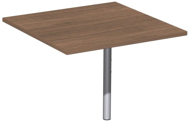 Verkettungsplatte Volleck 90° mit Stützfuß, mit Kabelführung, inkl. Verkettungsmaterial, höhenverstellbar, 800x800x680-820, Nussbaum/Silber