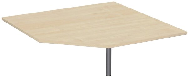 Verkettungsplatte Fünfeck 90° mit Stützfuß, mit Kabelführung, inkl. Verkettungsmaterial, höhenverstellbar, 1225x1225x680-820, Ahorn/Silber
