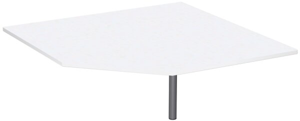 Verkettungsplatte Fünfeck 90° mit Stützfuß, mit Kabelführung, inkl. Verkettungsmaterial, höhenverstellbar, 1225x1225x680-820, Weiß/Silber