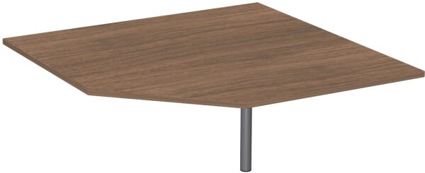 Verkettungsplatte Fünfeck 90° mit Stützfuß, mit Kabelführung, inkl. Verkettungsmaterial, höhenverstellbar, 1225x1225x680-820, Nussbaum/Silber