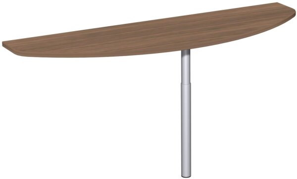 Anbautisch mit Stützfuß, inkl. Verkettungsmaterial, höhenverstellbar, 1600x500x680-820, Nussbaum/Silber