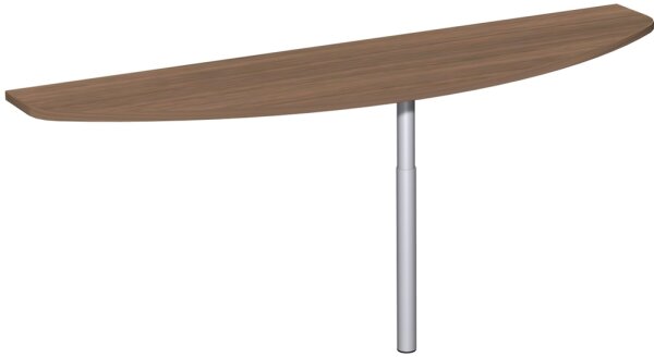 Anbautisch mit Stützfuß, inkl. Verkettungsmaterial, höhenverstellbar, 1800x500x680-820, Nussbaum/Silber
