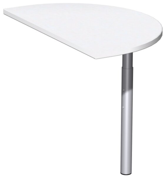 Anbautisch halbrund mit Stützfuß, inkl. Verkettungsmaterial, höhenverstellbar, 500x800x680-820, Weiß/Silber