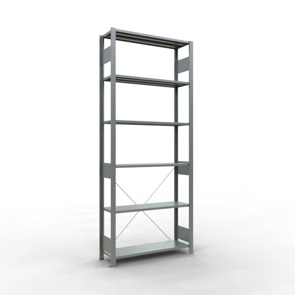 SB, Plug-in-Rack MULTIplus150, 2.500 x 1.000 x 300, 6 Shelves, Cross Brace, Galvanized
