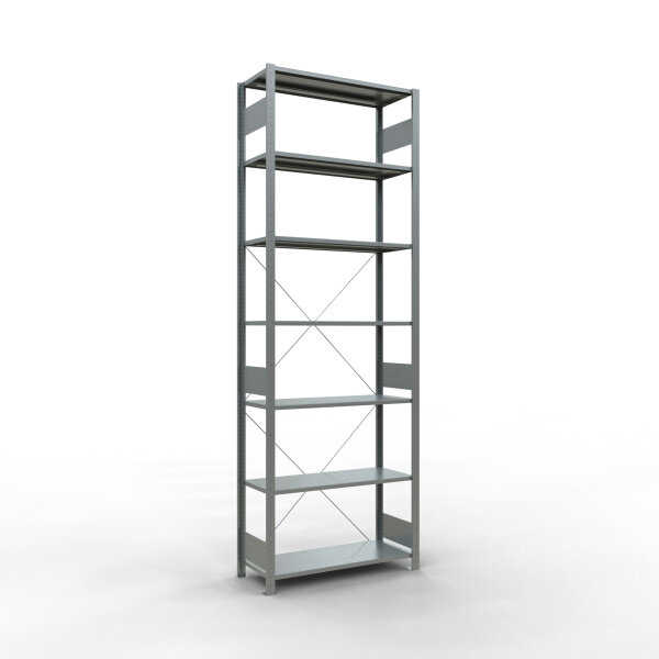 SB, Plug-in-Rack MULTIplus150, 3.000 x 1.000 x 400, 7 Shelves, Cross Brace, Galvanized