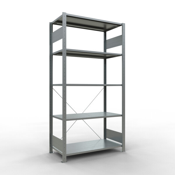 Stecksystem Grundregal verzinkt, 2000x1000x500 mm, 5 MultiPlus Boeden Typ 150 kg, mit Kreuzstrebe