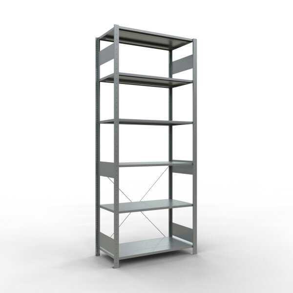 SB, Plug-in-Rack MULTIplus150, 2.500 x 1.000 x 500, 6 Shelves, Cross Brace, Galvanized