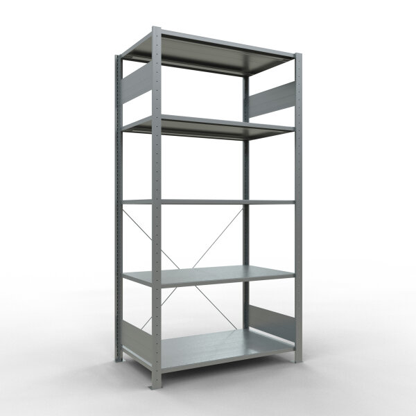 Stecksystem Grundregal verzinkt, 2000x1000x600 mm, 5 MultiPlus Boeden Typ 150 kg, mit Kreuzstrebe