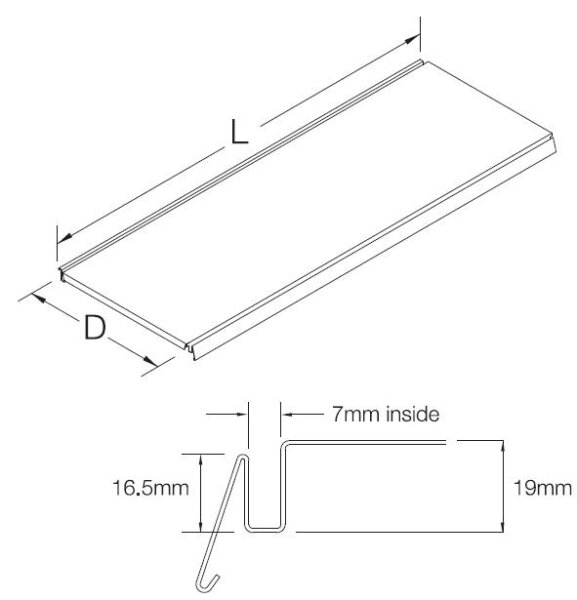Steel shelf L125 T77 whitealuminium