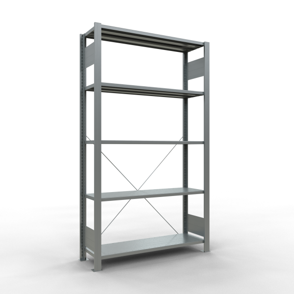 SB, Office Plug-in-Rack MULTIplus85, 1.800 x 1.000 x 300, 5 Shelves, Cross Brace, Galvanized, without Stop Strip